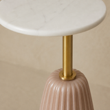 Merida Side Table marble, brushed gold and fluted blush detail