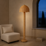 Mia floor lamp in a Mediterranean reading corner at dusk