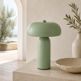Moderno sage green touch lamp from an alternate angle in a coastal villa