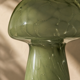 Green mushroom lamp blown-glass neck and finish detail