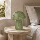 Green mushroom glass LED lamp in a premium Mediterranean bedroom