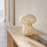 Mushroom glass LED lamp from an alternate coastal angle