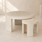 Nassau Inlay Nesting Tables set of 2 in a warm beige studio