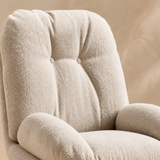 Close-up of the ivory Desert boucle, two-button tufting and bolster arms