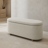 Noosa upholstered capsule bench from an alternate angle
