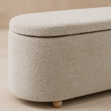 Noosa bench upholstery, cushion seam and oak foot detail