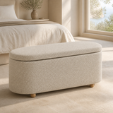 Noosa upholstered capsule bench in a premium Mediterranean bedroom
