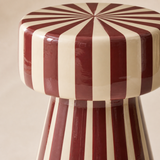 Close-up of Novara claret and ivory glazed sunburst stripes