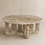 Oliveto sculptural stone table in warm beige Elara studio