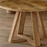 Oristano natural timber tabletop edge and intersecting trestle base detail