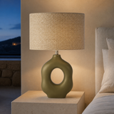 Oslo olive ceramic table lamp in refined evening bedroom