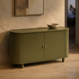 Oslo sage green timber sideboard in a refined evening interior
