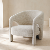 Paige natural boucle armchair from an alternate angle