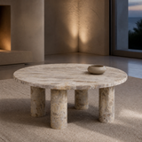 Palazzo taupe marble coffee table in a refined evening interior