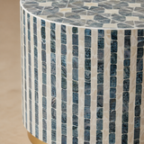 Close-up of Palermo blue gray and ivory shell mosaic finish