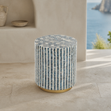 Palermo mosaic cylinder accent stool in a premium Mediterranean interior