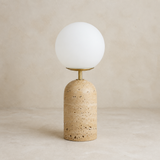 Palma travertine globe table lamp in warm beige Elara studio