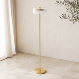 Park brass and ribbed glass floor lamp from an alternate angle