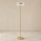 Park brass and ribbed glass floor lamp in warm beige Elara studio