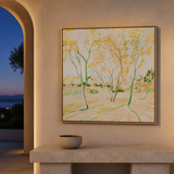 Parker framed abstract grove artwork in an elegant evening interior