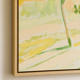 Close-up of the Parker artwork brushwork and warm wood frame