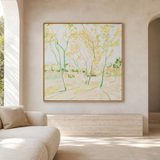 Parker framed abstract grove artwork in a premium Mediterranean interior