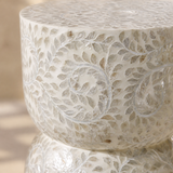 Close-up of Pavia mother-of-pearl leaf mosaic and sculpted waist
