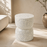 Pavia mother-of-pearl mosaic stool in a premium Mediterranean interior