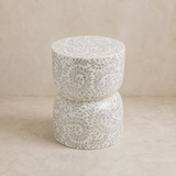 Pavia mother-of-pearl mosaic stool in a warm beige Elara studio