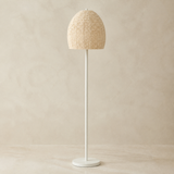 Perline wood bead floor lamp in a warm beige Elara studio
