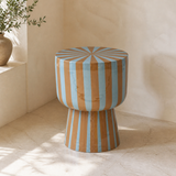 Pescara striped glossy pedestal side table in a premium Mediterranean interior