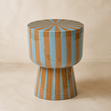 Pescara striped glossy pedestal side table in a warm beige Elara studio