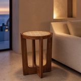 Pietro handmade tile and timber side table in an elegant evening interior