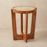 Pietro handmade tile and timber side table in a warm beige Elara studio