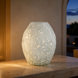 Playa glass vessel in an evening Mediterranean interior