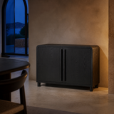 Portland black timber sideboard in an evening Mediterranean interior