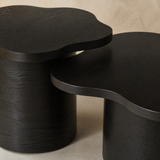 Portland nesting tables black timber grain and edge detail