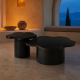 Portland black timber nesting tables in an evening Mediterranean interior