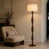 Priya Wood Floor Lamp Walnut in an elegant evening interior