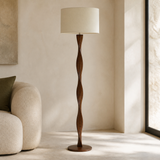Priya Wood Floor Lamp Walnut in a premium Mediterranean minimalist interior