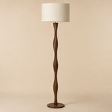 Priya Wood Floor Lamp Walnut in Elara beige studio