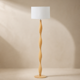Priya natural wood floor lamp in Elara beige studio