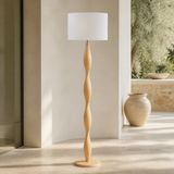 Priya natural wood floor lamp from an alternate angle