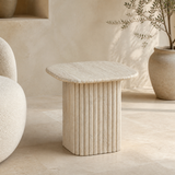 Ravello Beige Marble Side Table in a premium Mediterranean minimalist interior