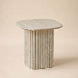 Ravello Beige Marble Side Table in Elara beige studio