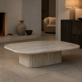 Ravello White Marble Coffee Table in an elegant evening interior