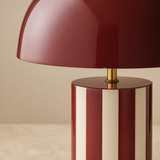 Raya Metal Lamp 2 burgundy dome and striped base close-up