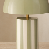Raya Metal Lamp Charcoal pale sage dome and striped base close-up