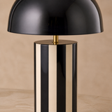 Raya Metal Lamp Navy blue-black dome and striped base close-up