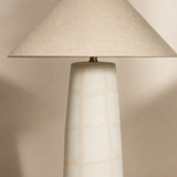 Remy Ceramic Lamp Small — real linen and ivory base detail
